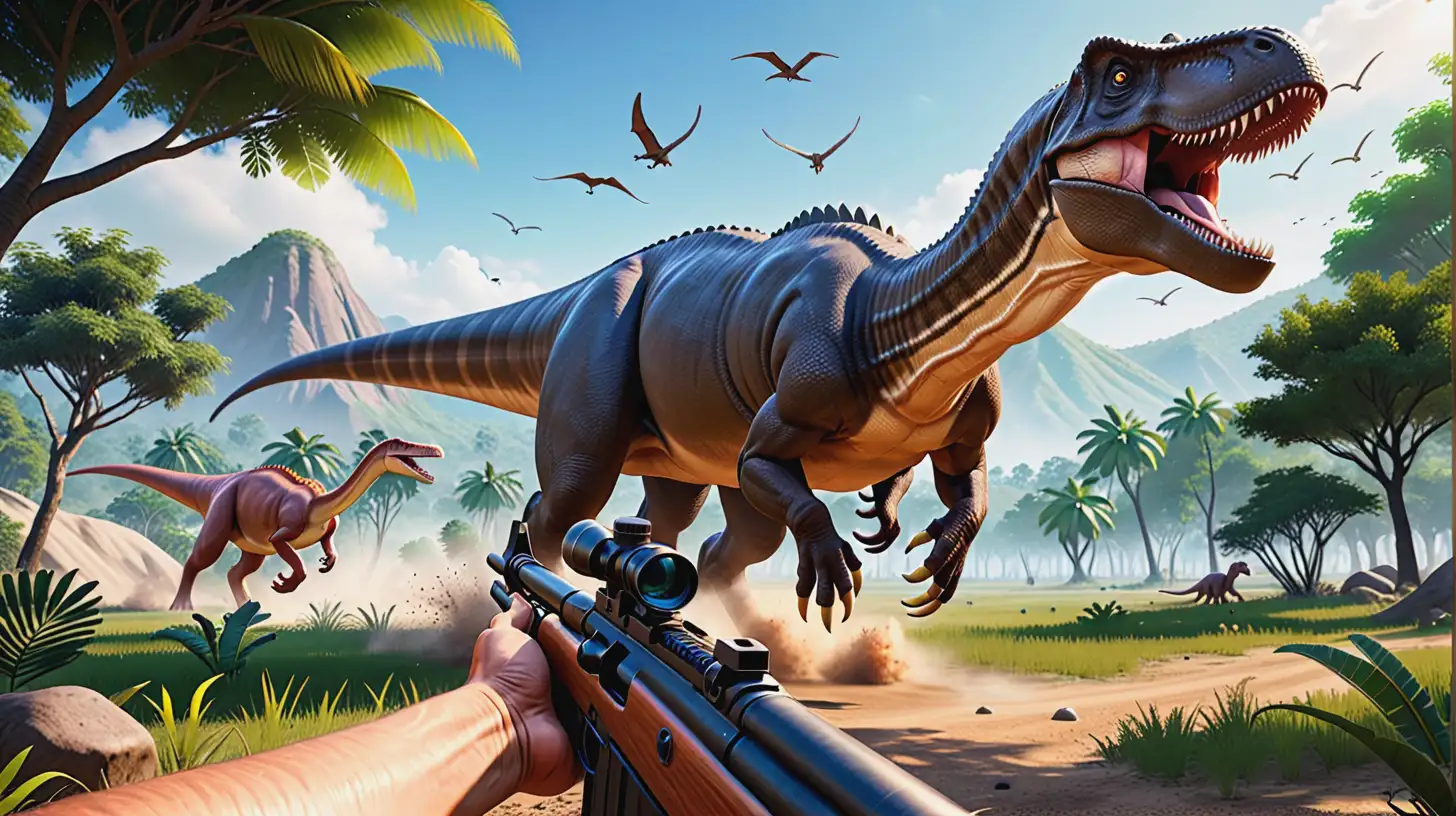 Hunting Campaign with Aggressive Dino Species like Dinosaur wrangler and Pterodactyl in Dinosaur Shooting Game.
• Survival Mode is the most dangerous mode with attacking Species of Dinosaurs like Trex (Tyrannosaurus) and triceratops in dinosaur games.
• Action Adventure where hunting tasks need to be performed in given time and Hunting of vicious species like Apatosaurus in Dinosaur Hunting Game.
• Animal hunting mode includes a hunting simulation that is completely true to life and totally breathtaking like animal shooter games
• In Safari games mode, pick a weapon and hunt or take a camera and observe the environment
