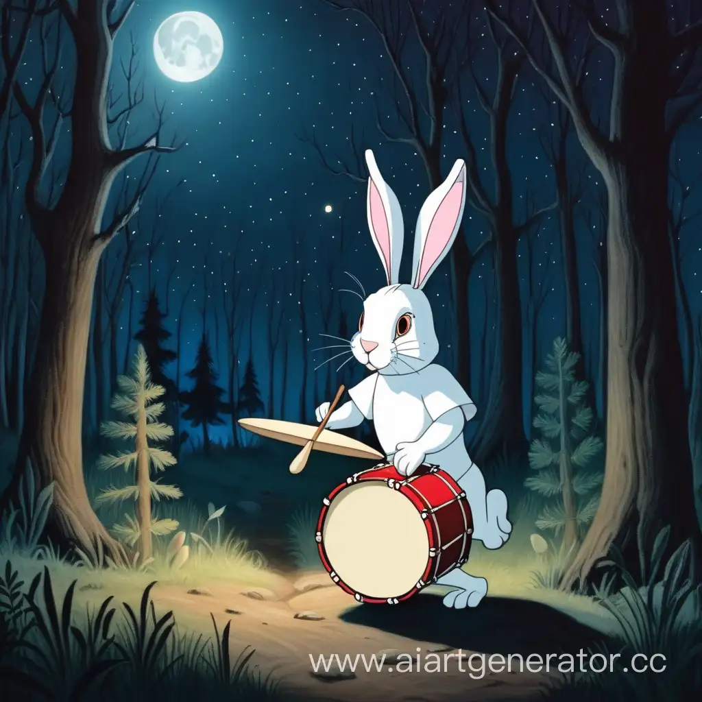 Nocturnal-Rabbit-Playing-Drum-in-Enchanted-Forest