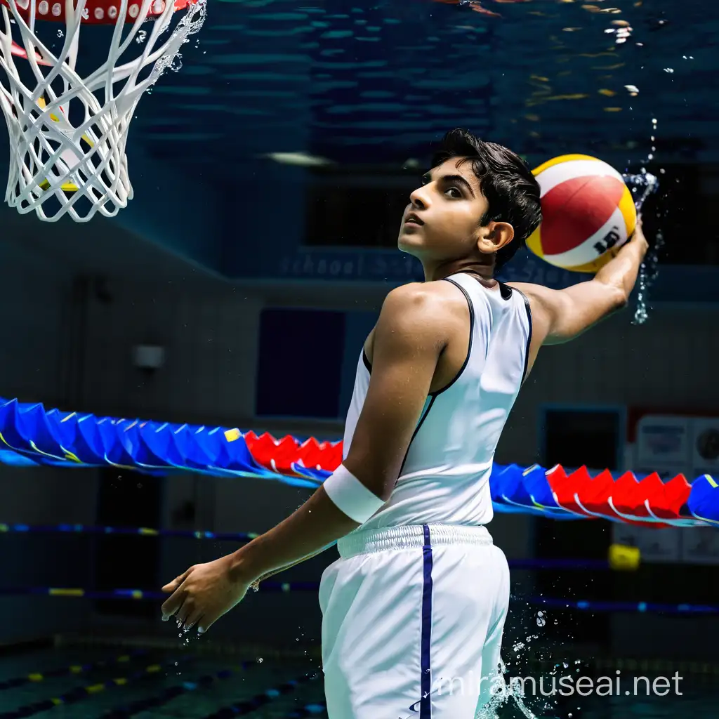 Indian Boy Competing in School Swimming Sports