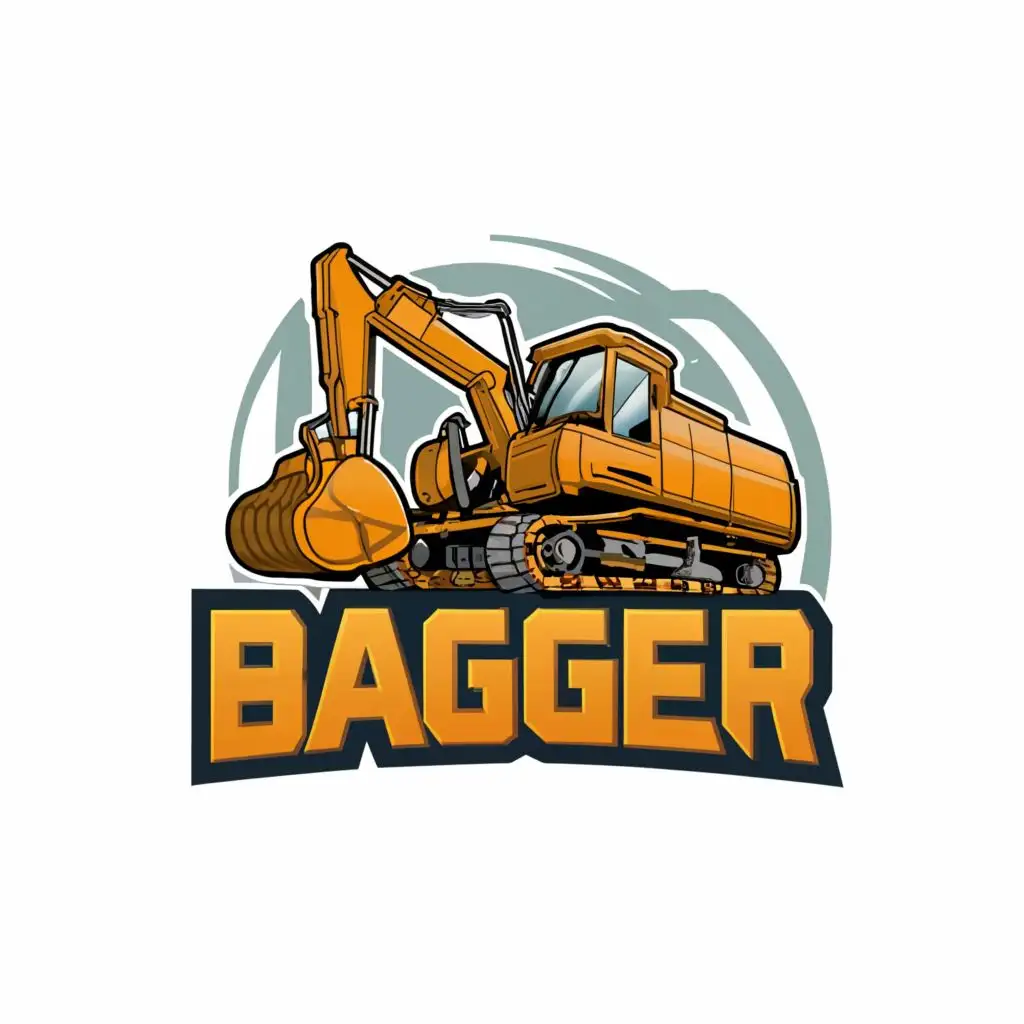 logo, excavator monsterlike cartoon, with the text "Bagger", typography