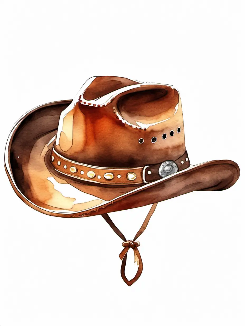 watercolor style, one brown cowboy hat clipart, white background