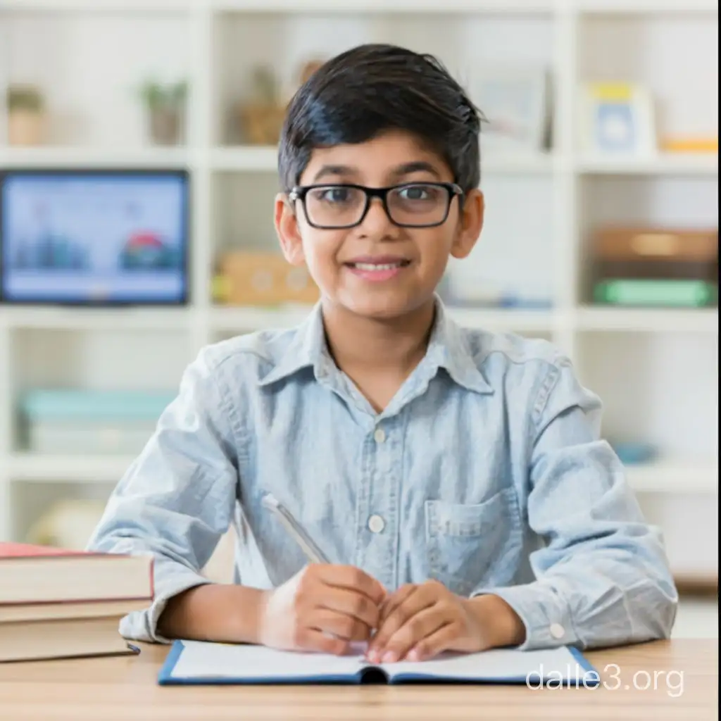 generate an HD image in png format which reflects a child of indian origin of age 18 performing below activity - Develop a business idea or product within 30 minutes by asking questions, exploring potential markets, and developing a plan with curiosity and entrepreneurial spirit.