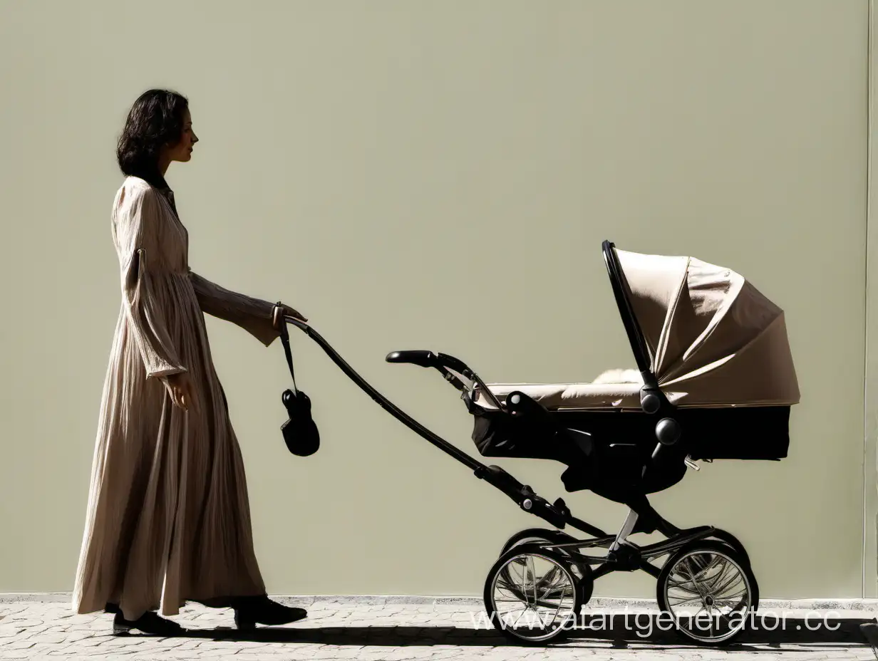 A woman with a baby carriage