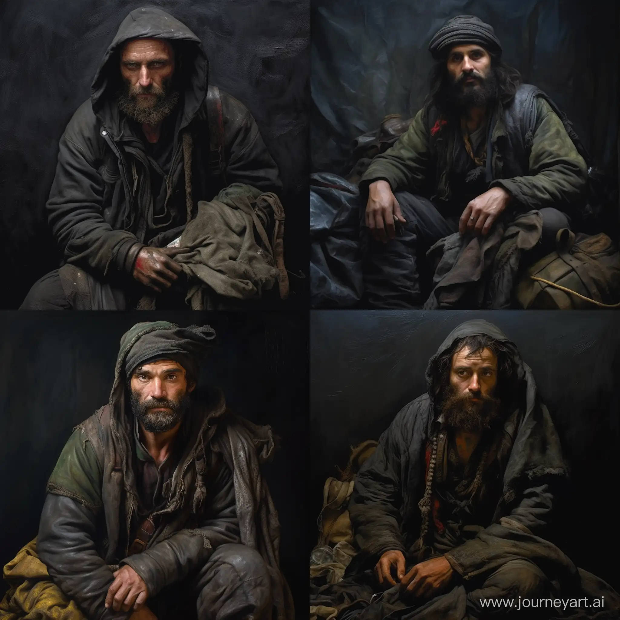 alone, human, hermit, unloading vest, trader, age 35, cap, jacket, dark