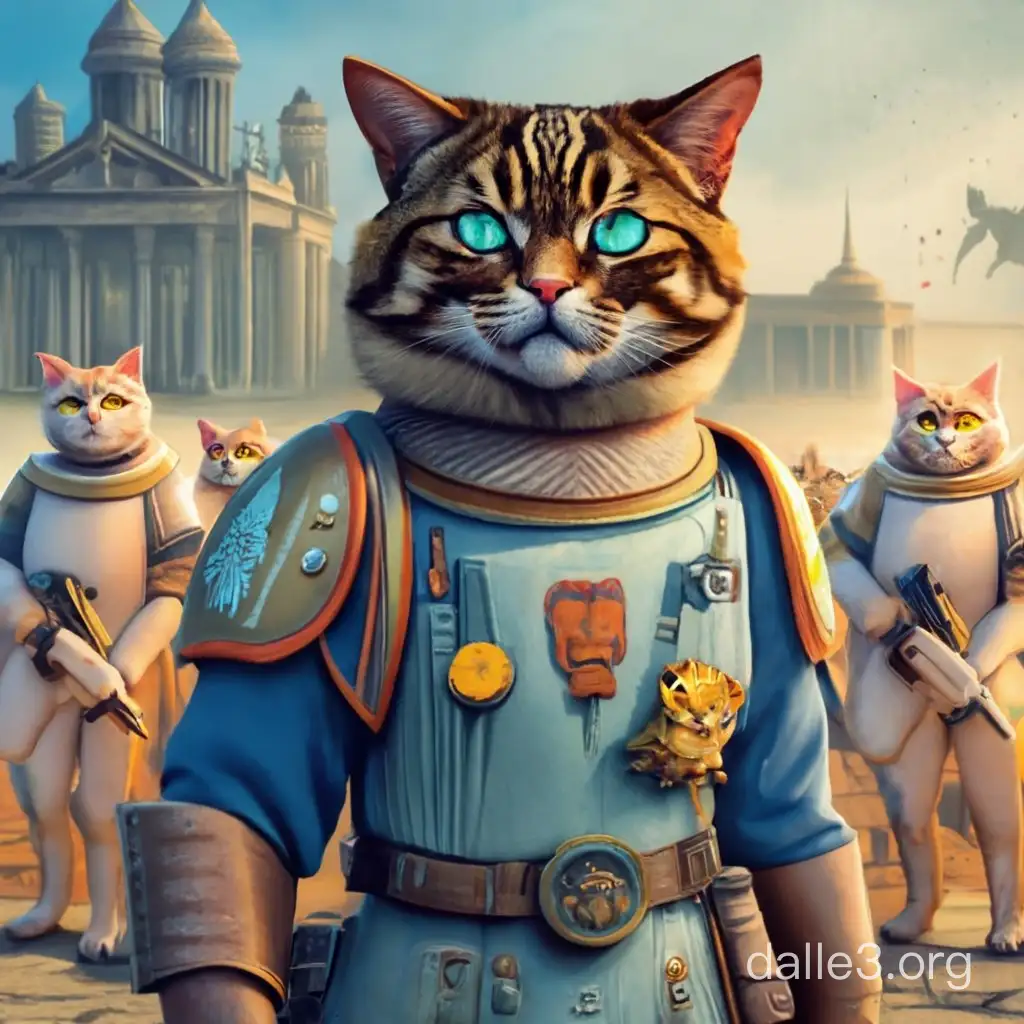 Cat Emperor and Feline Commandos in Warhammer Universe | Dalle3 AI