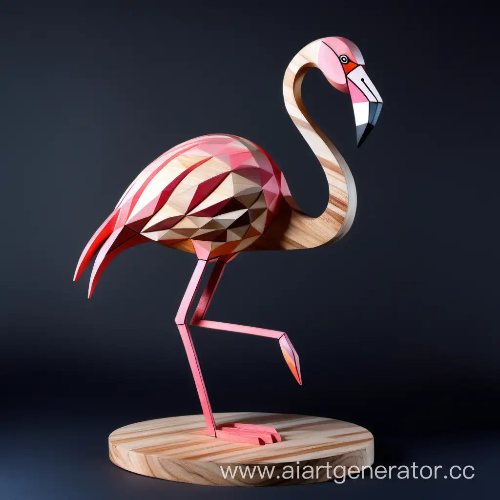 Graceful-Flamingo-Wooden-Sculpture-Elegant-Volumetric-Artwork