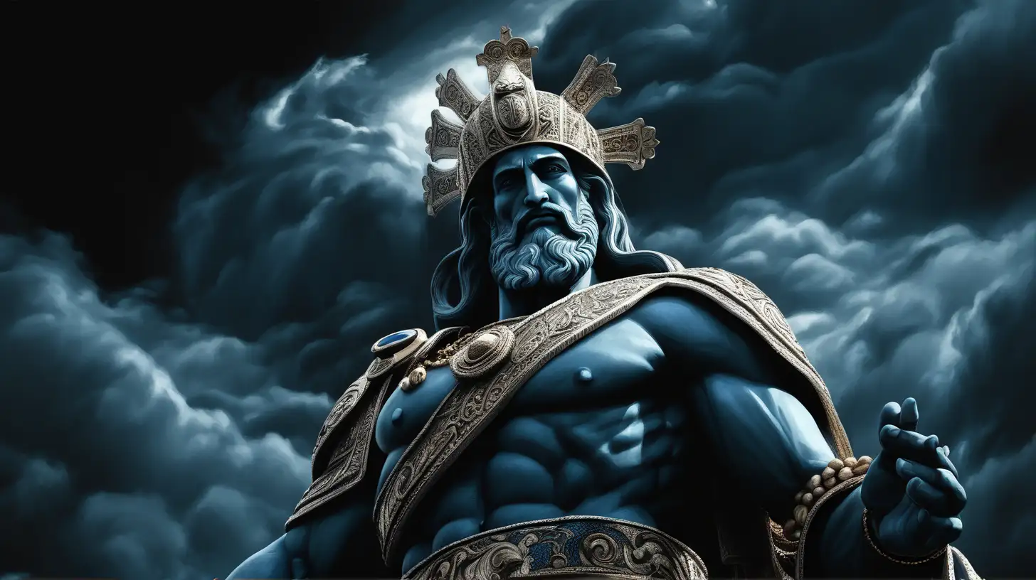 Close up image God of Christians,Dark blue clouds, black background, followers