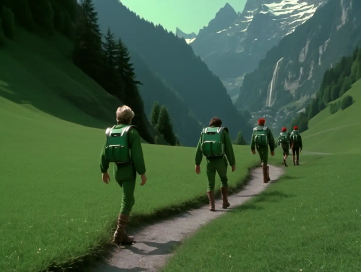 Enchanting Elves Hiking in a Swiss Wonderland Vintage SciFi Fantasy