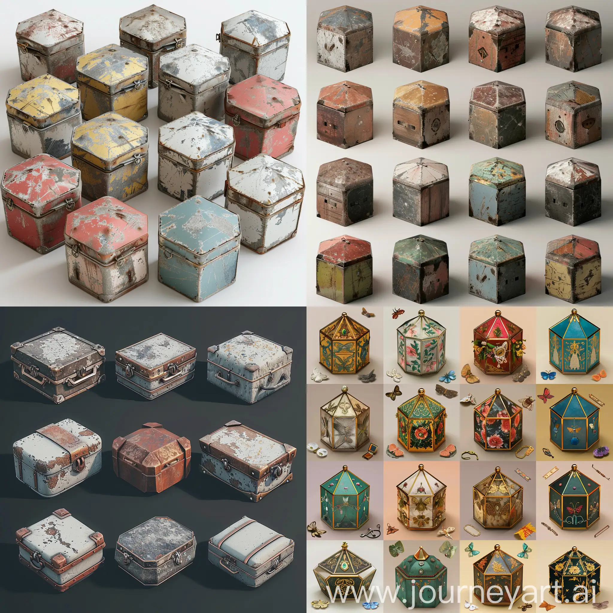 Isometric-Set-of-Worn-Pentagon-Jewelry-Boxes-in-Unreal-Engine-5-Style