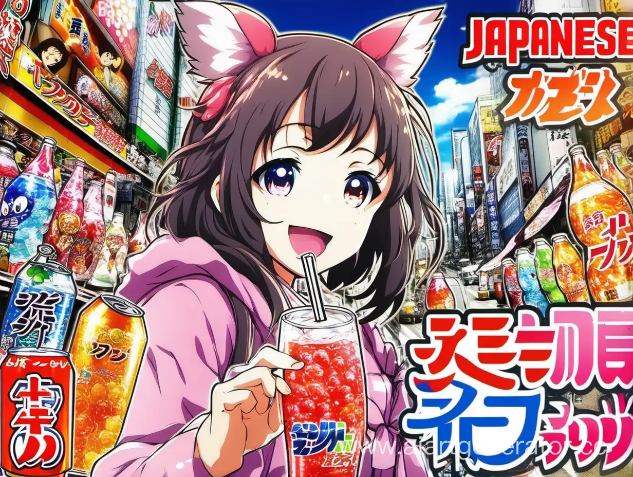Colorful-Anime-Characters-Enjoying-Japanese-Soda-in-Vibrant-Advertisement