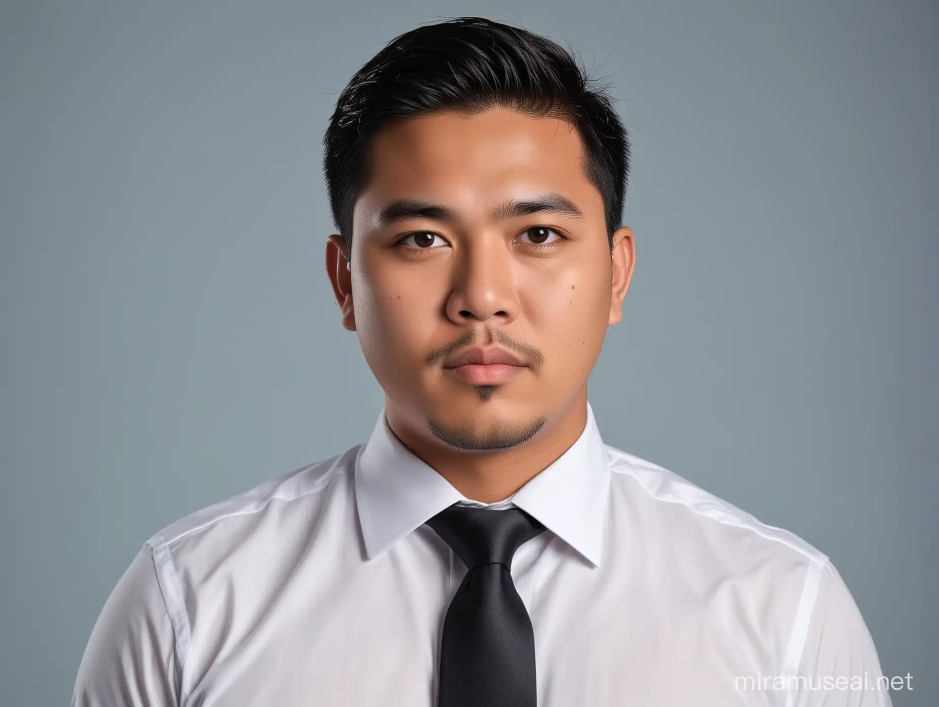 Indonesian Man in Formal Attire Against Sky Blue Background