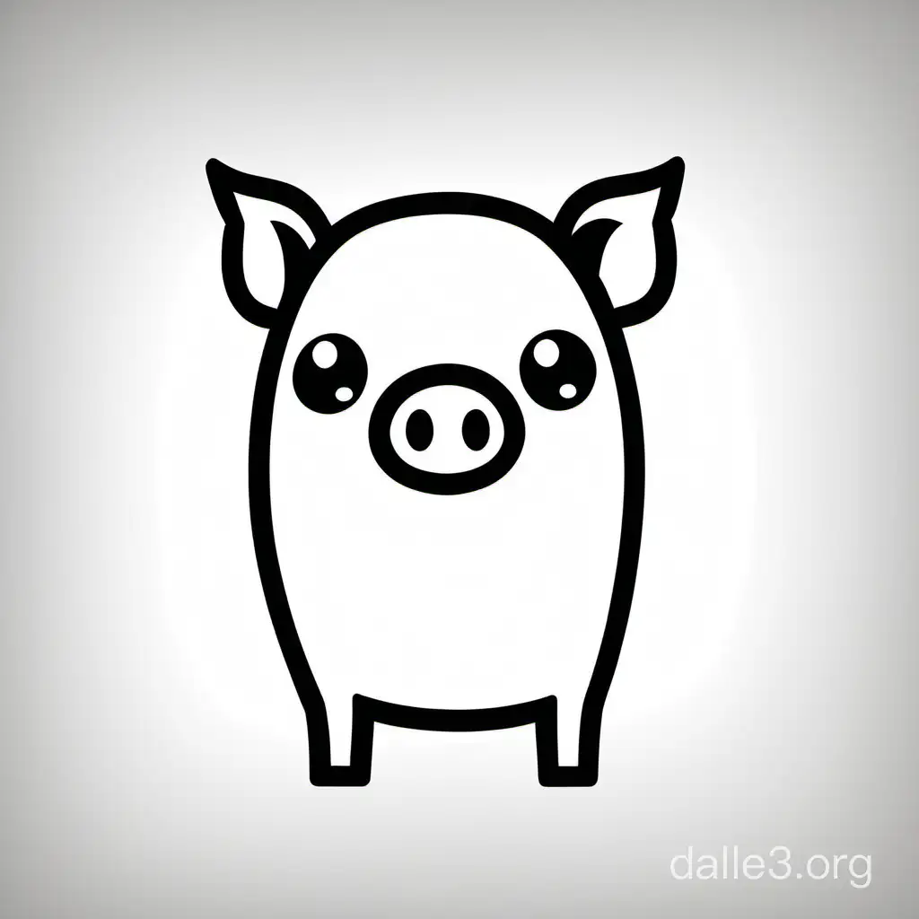 Adorable Pig Square Outline in Black and White | Dalle3 AI