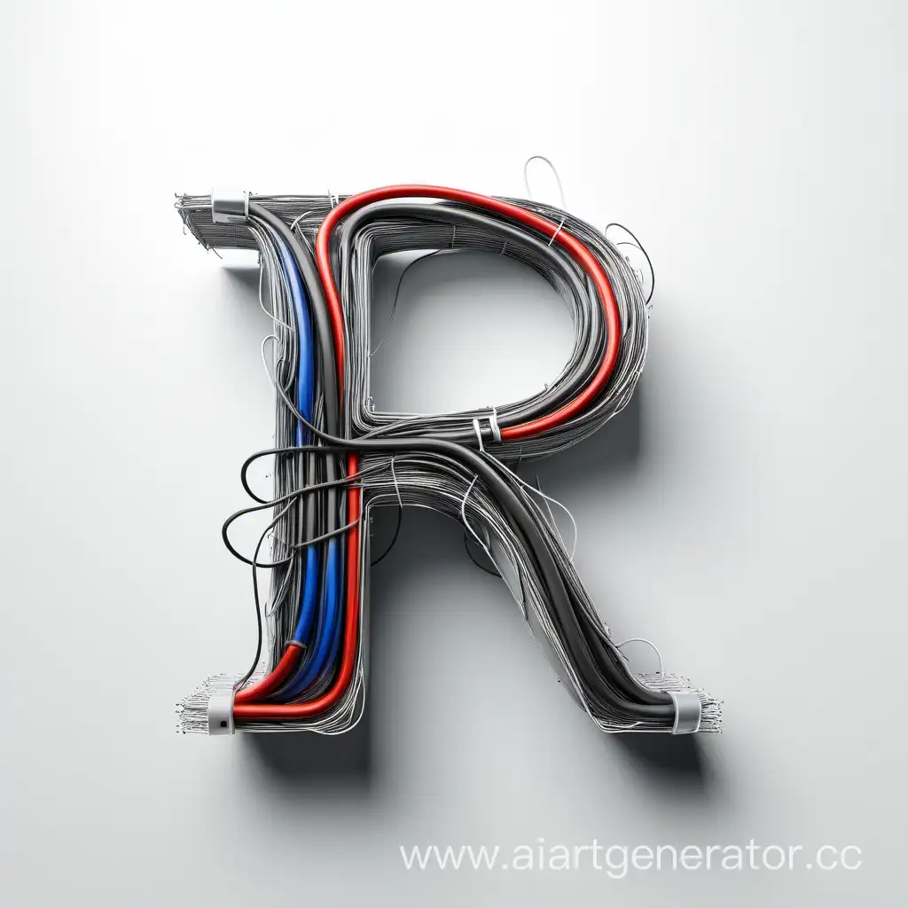Automotive-Alphabet-R-Letter-Wires-on-Clean-White-Background
