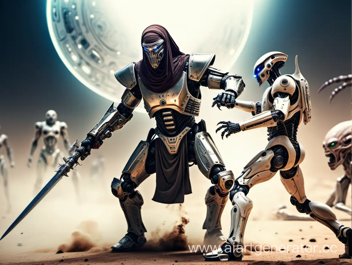 Elite-Arab-Warrior-Dueling-Alien-Robot-with-Saber-in-High-Detail-Battle