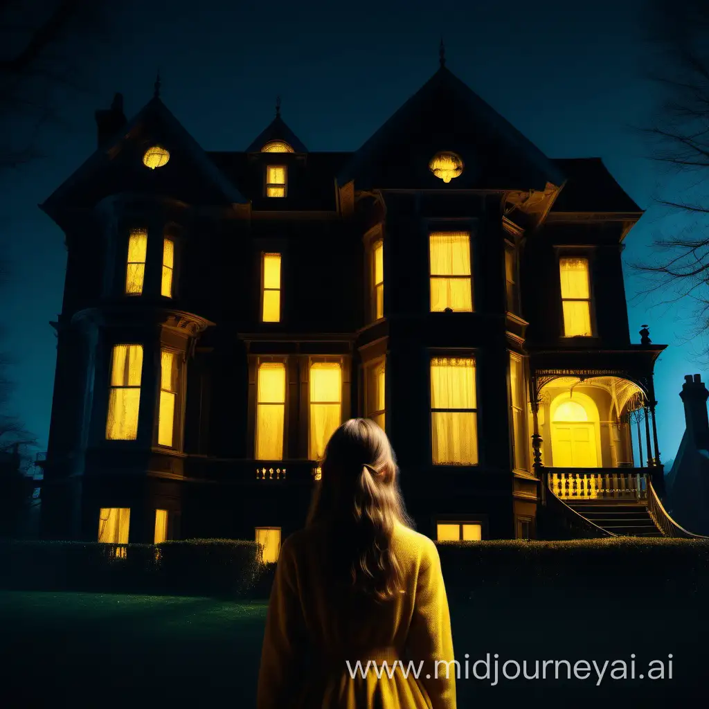 Mysterious Victorian House Teenage Girl at Night