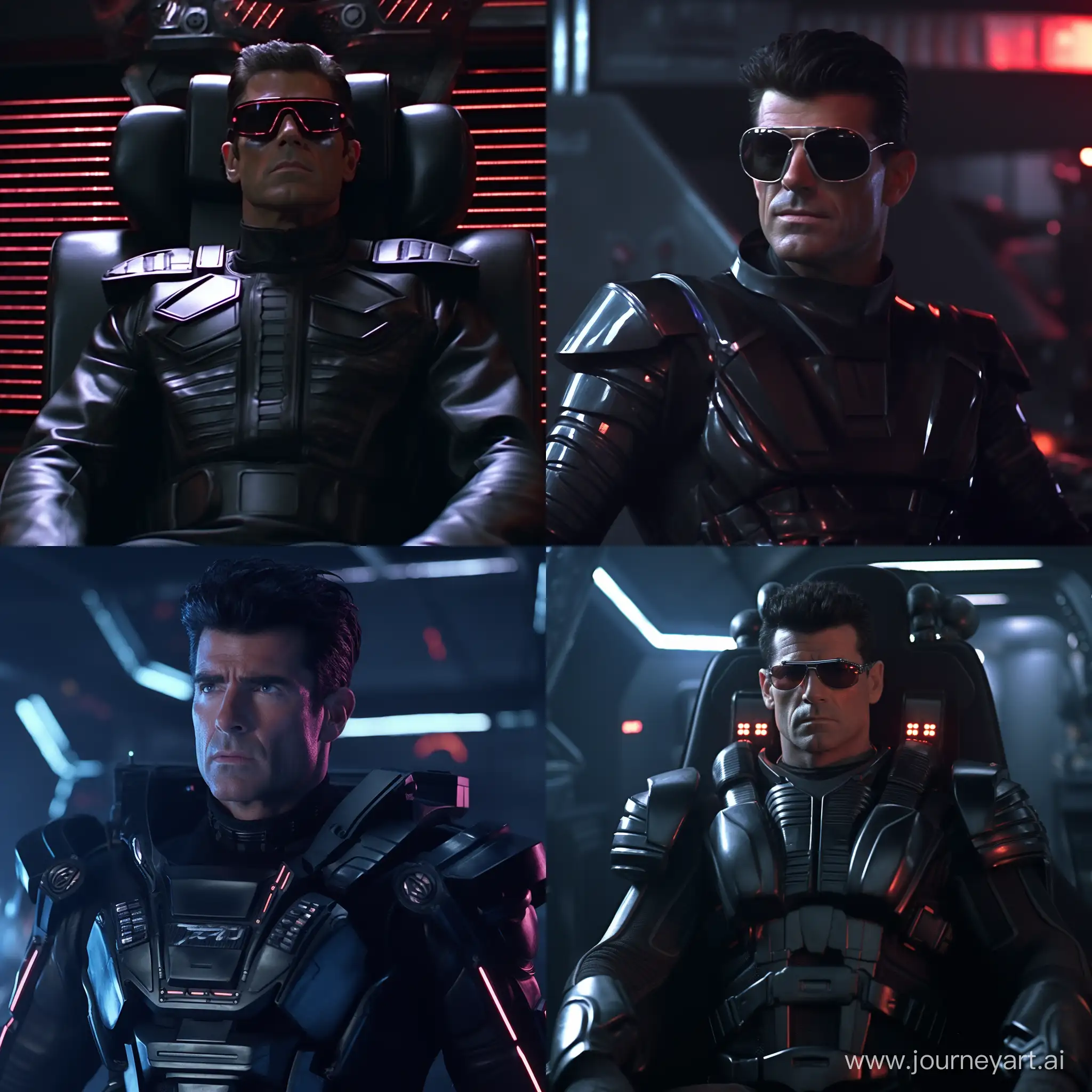 Simon Cowell in an 80s sci fi movie, dvd screengrab, cyberpunk, robocop inspired.
