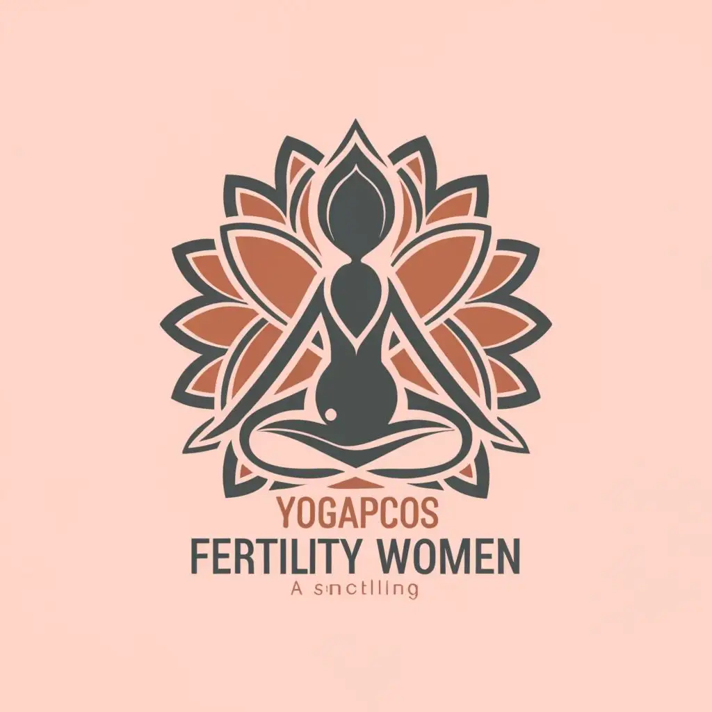 a logo design,with the text 'yoga PCOS fertility women', main symbol:yoga,complex,be used in Sports Fitness industry,background color #efc3c3