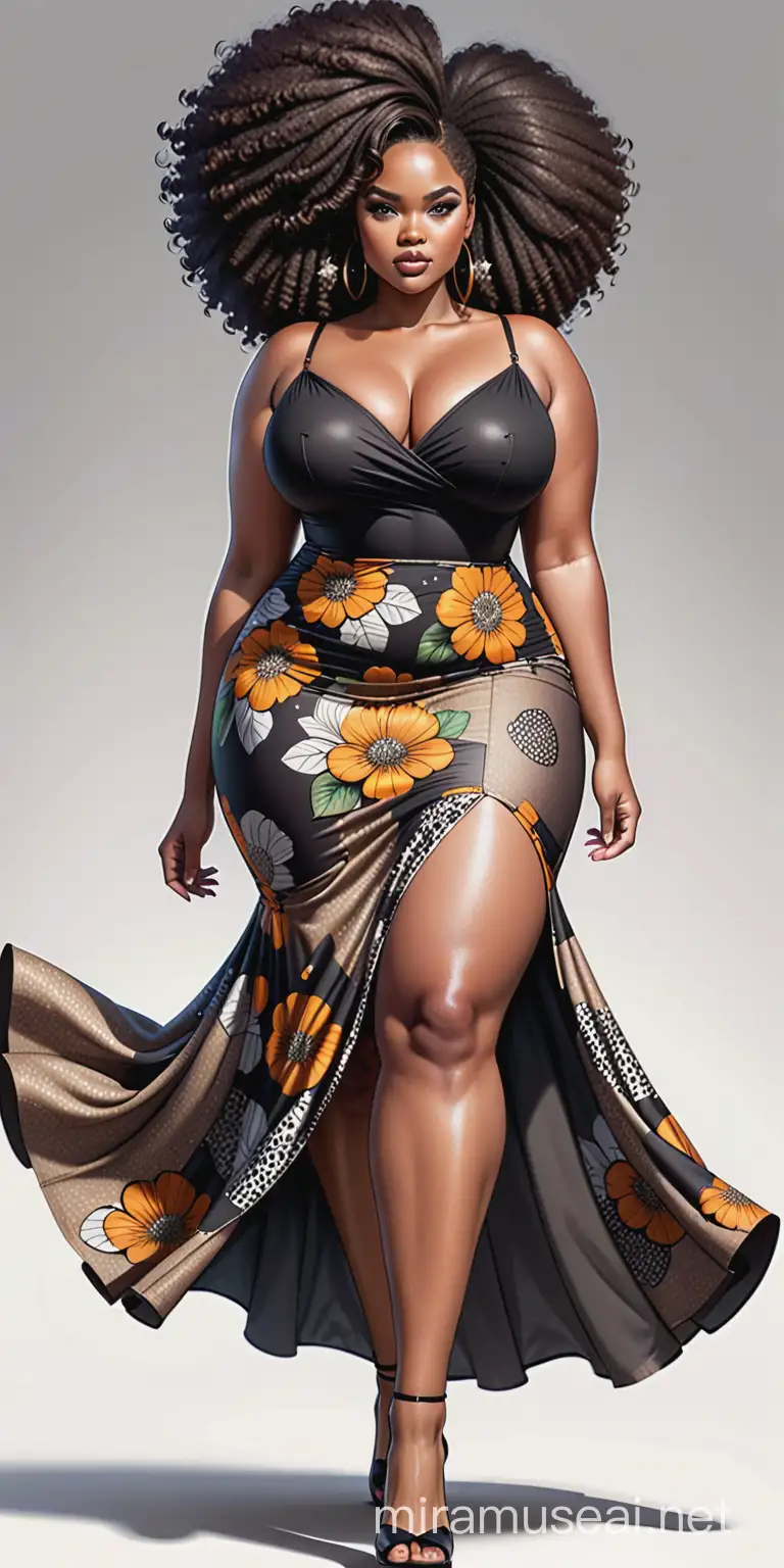 Graceful African Plus Size Woman in Maxi Dress and Heels