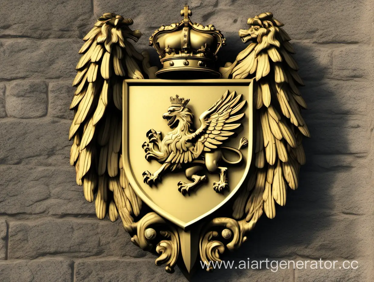 English-Aristocracy-Coat-of-Arms-Golden-Shield-with-Griffin-Symbol