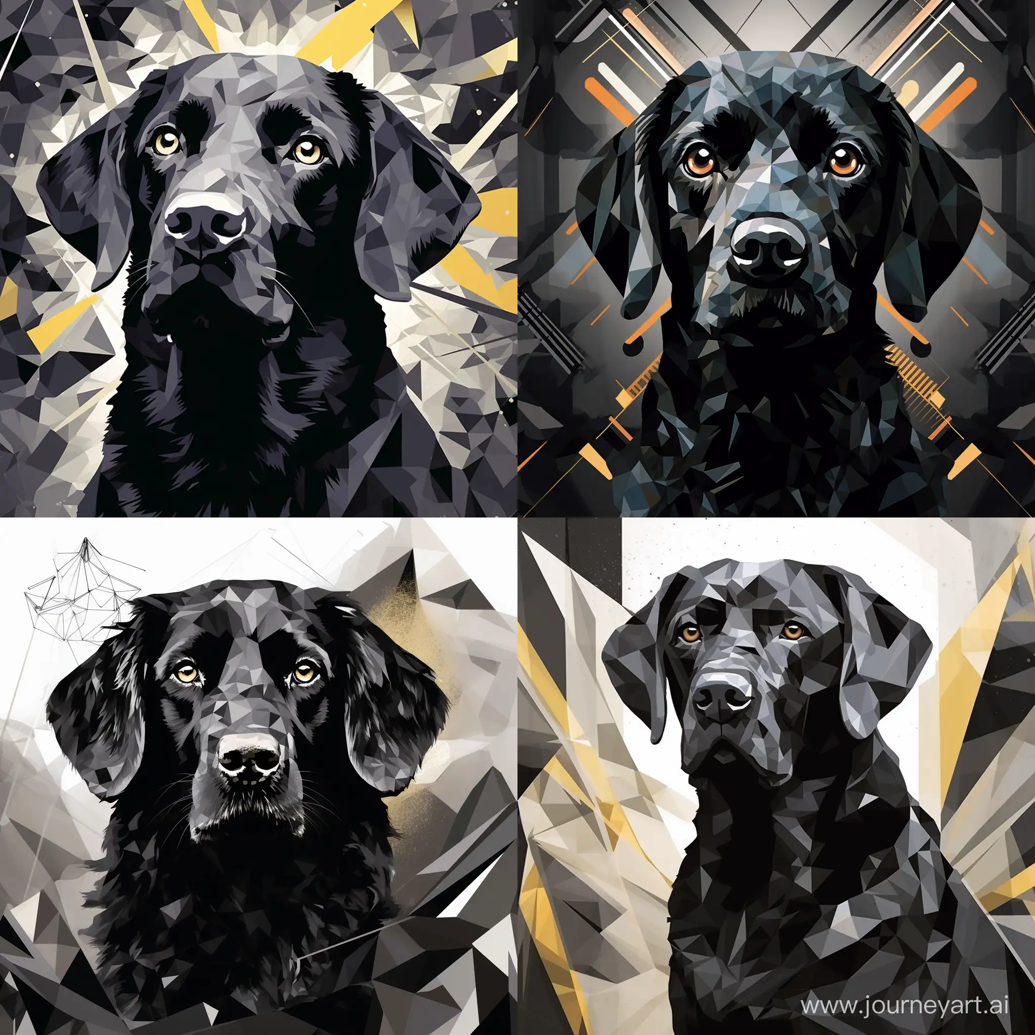 Vibrant-Geometric-Dog-Illustrations-on-Monochrome-Black-Background