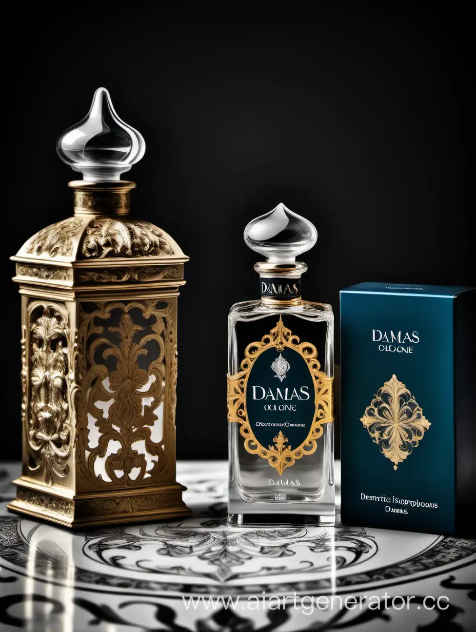 a bottle of damas cologne sitting next to a box, a flemish Baroque by Demetrios Farmakopoulos, instagram contest winner, dau-al-set, dynamic composition, contest winner, feminine