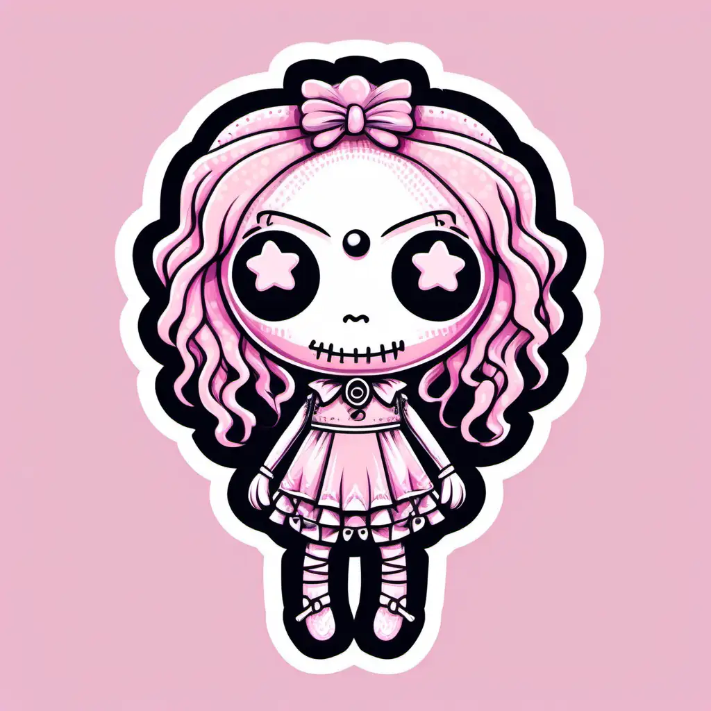 cute voodoo doll, pastel pink, pastel goth, vector illustration sticker design