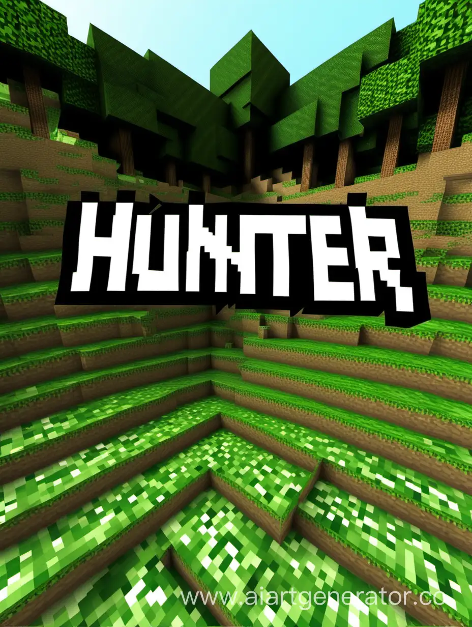 Minecraft-Hunter-Text-Hunter-in-Pixelated-Landscape