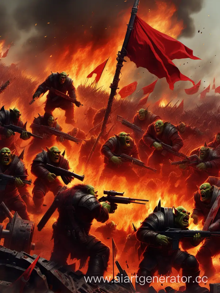 Orcs-Firing-Machine-Gun-with-Red-Flag-Amidst-Flames