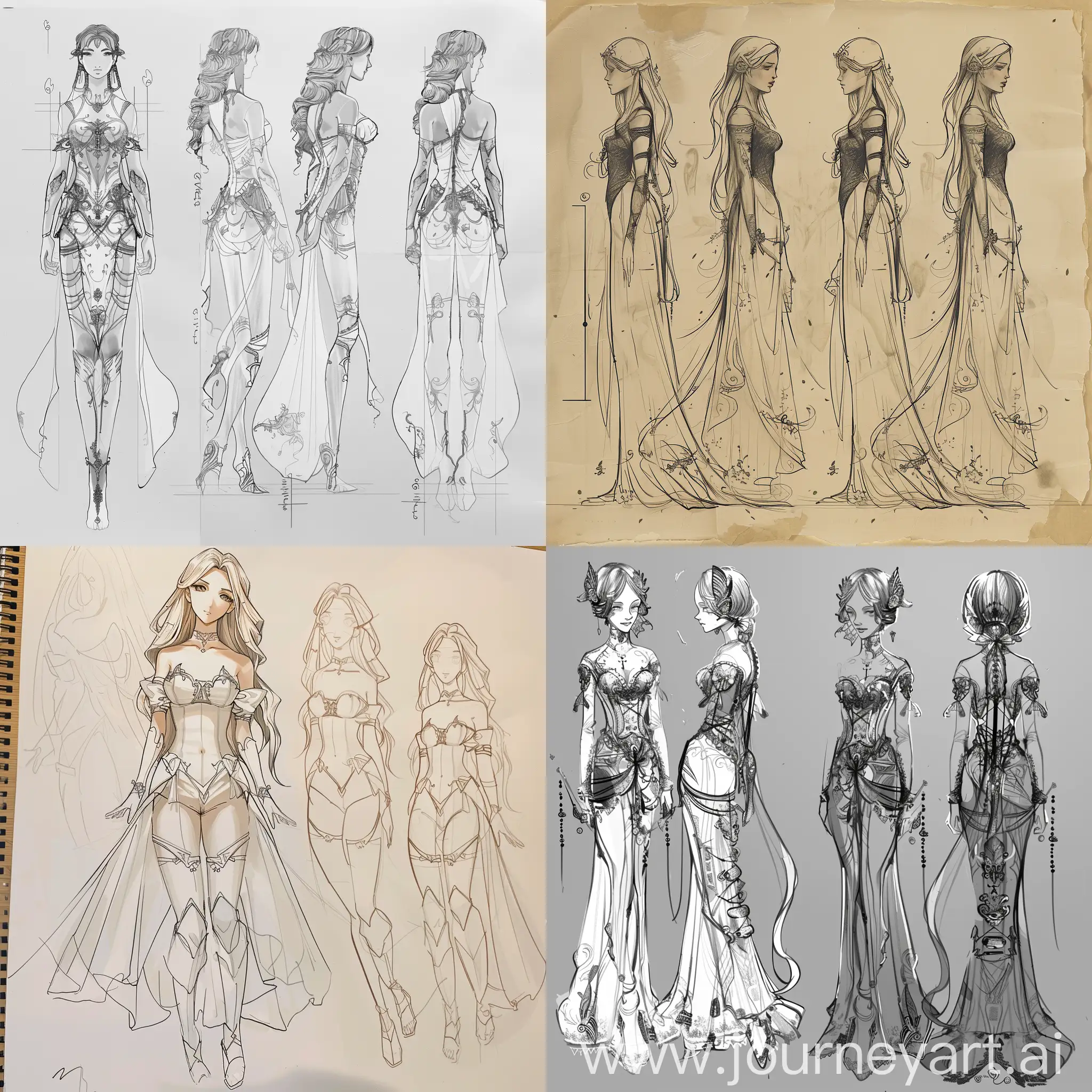 character design sheet of Beautiful ethereal woman romanesque