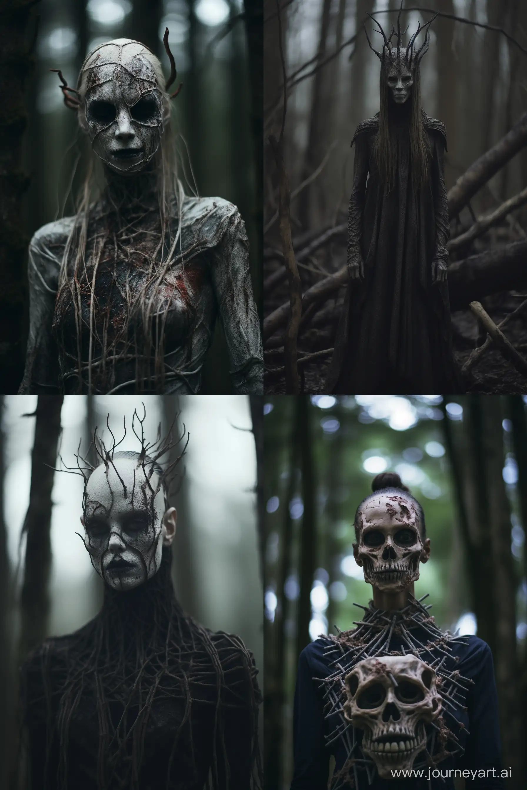 Ethereal-Witchcraft-Haunting-Portrait-in-a-Minimalistic-Creepy-Forest