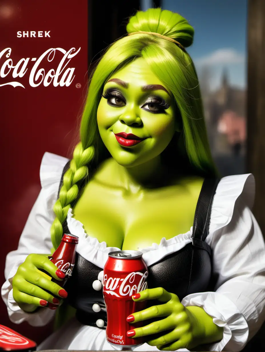 shrek drinks coca-cola with heavy make-up barby sweety

