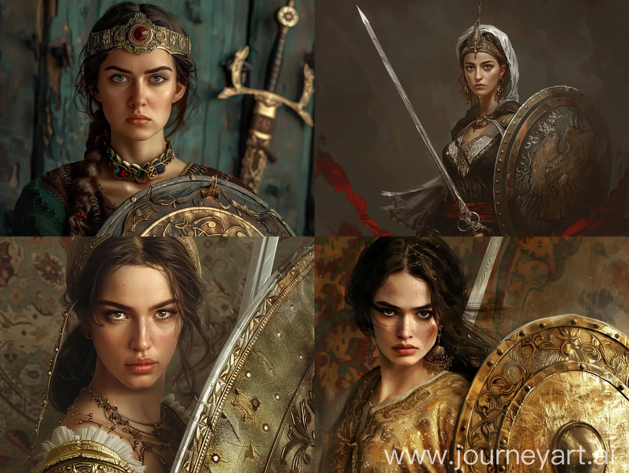 Medieval-Ottoman-Turkish-Warrior-Beauty-Women-with-Realistic-Sword-and-Shield