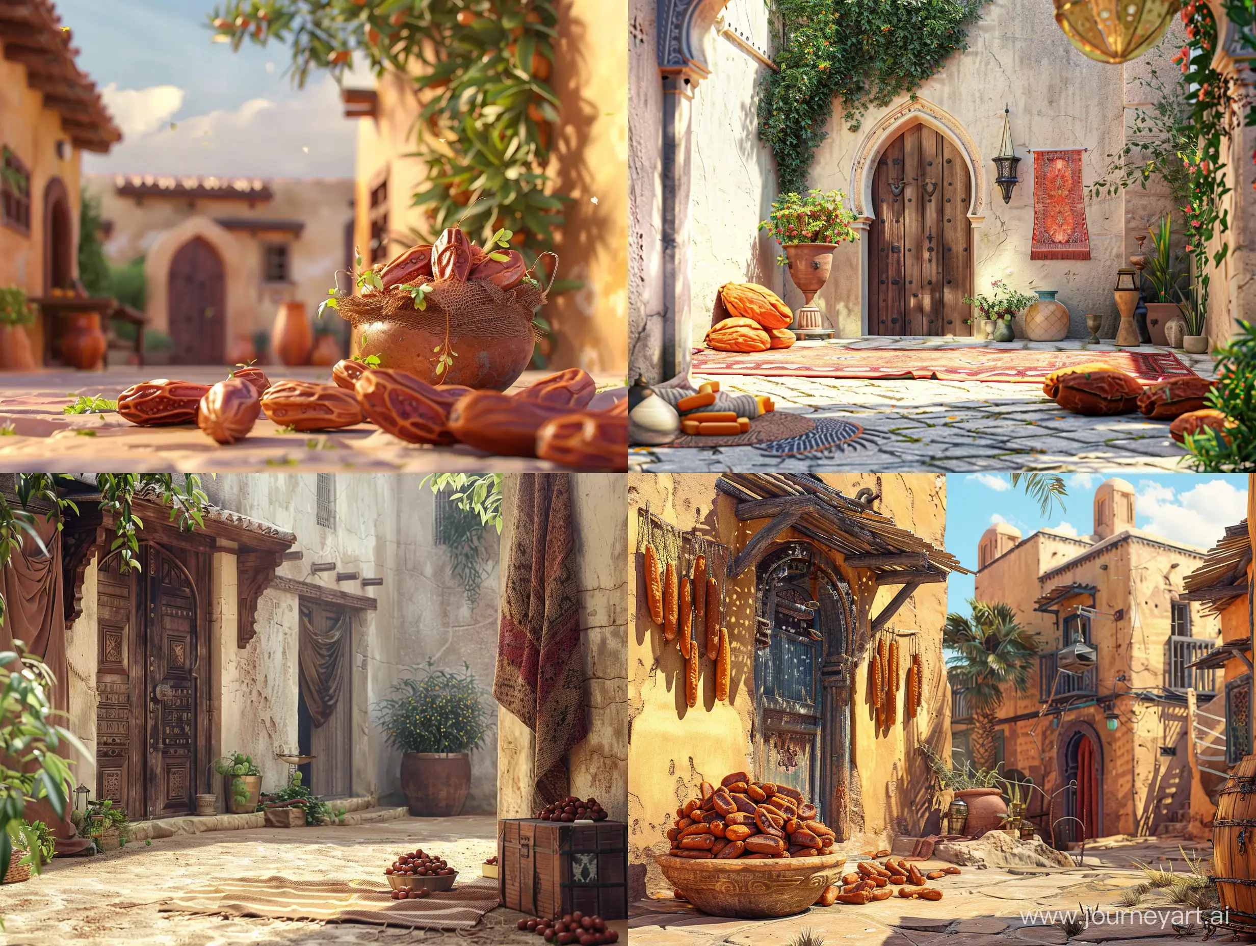 ramadan background, perfect composition ultra high resolution, 8k wallpaper quality in the style of the Muslim east,dates, adobe hacienda, realistic, bright colors,octane rendering trending on artstation, artistic photography in 8k format, photorealistic concept art trending on artstation, sharp focus, studio photo