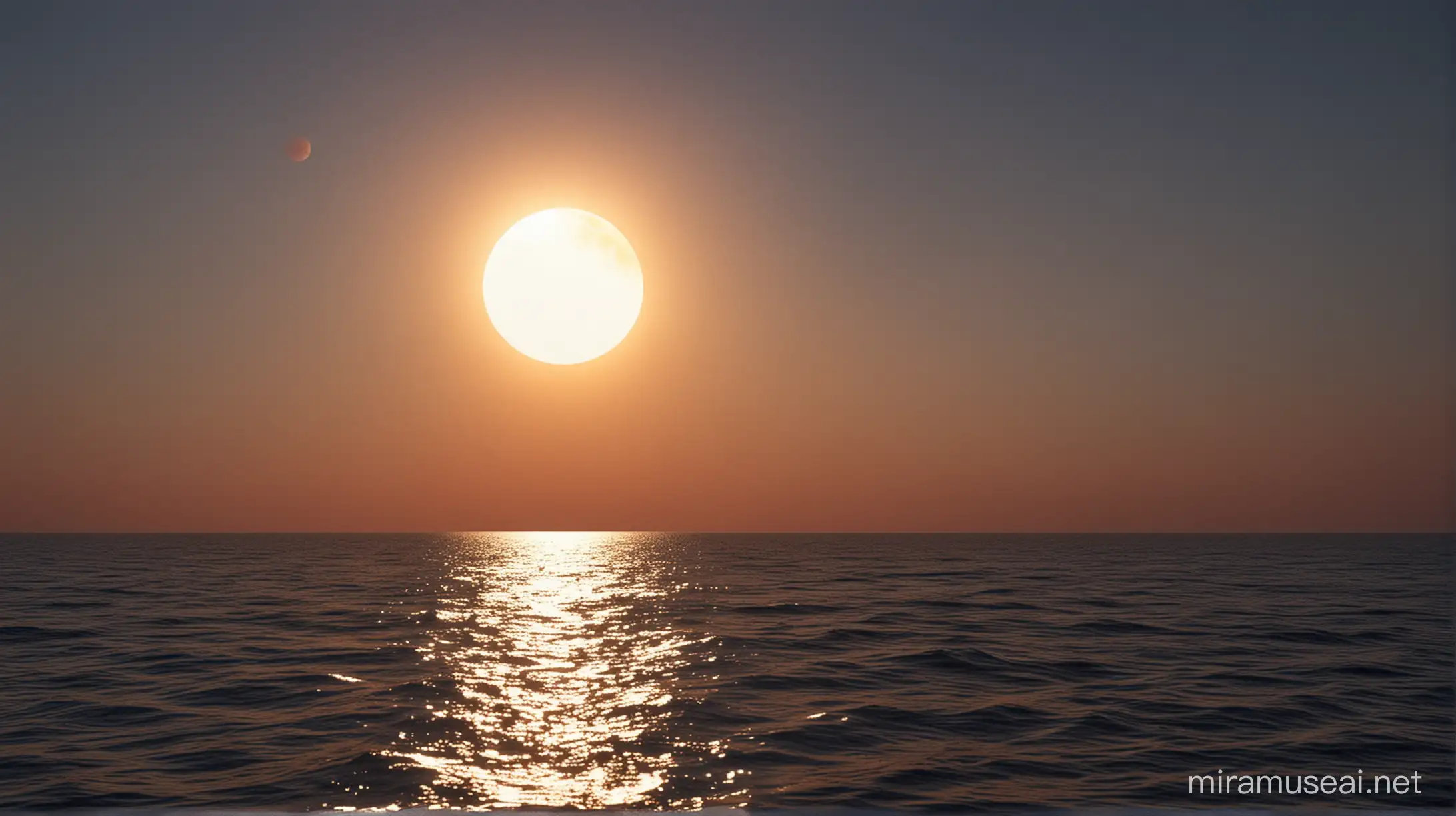 Serene Sea Sunset with Lunar Eclipse