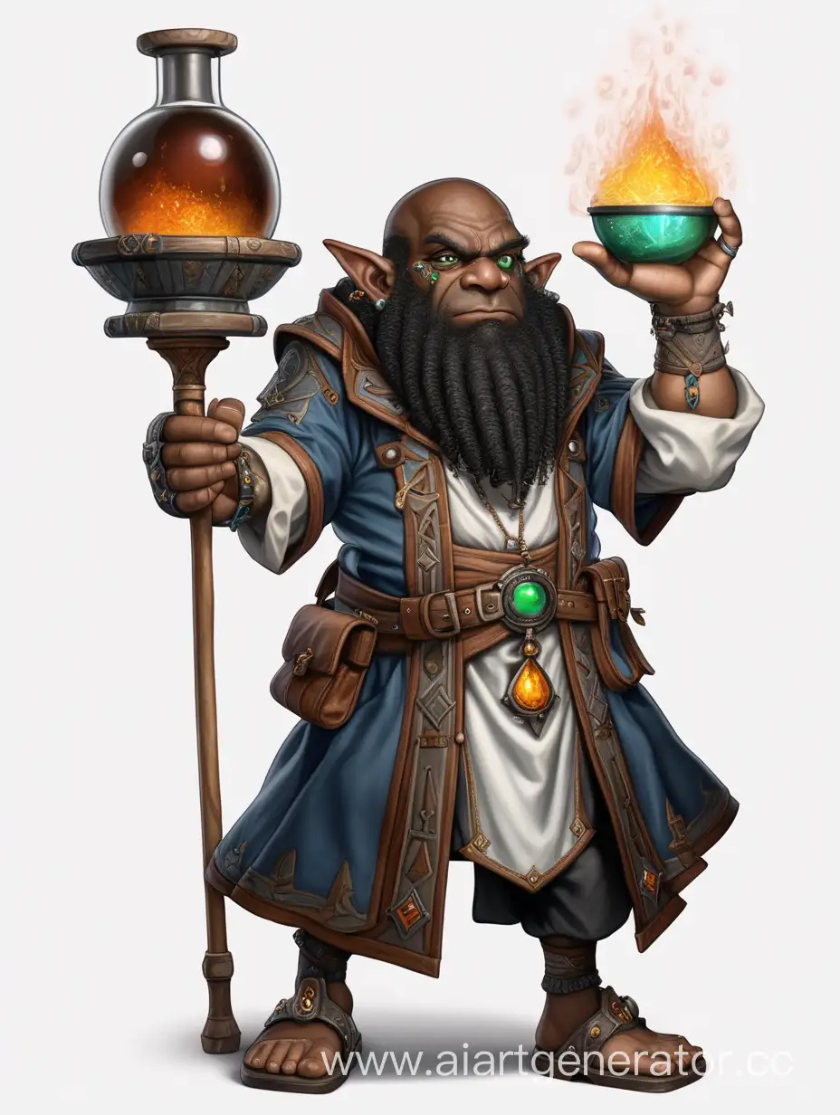 Black dwarf Alchemist without eye full body white background 