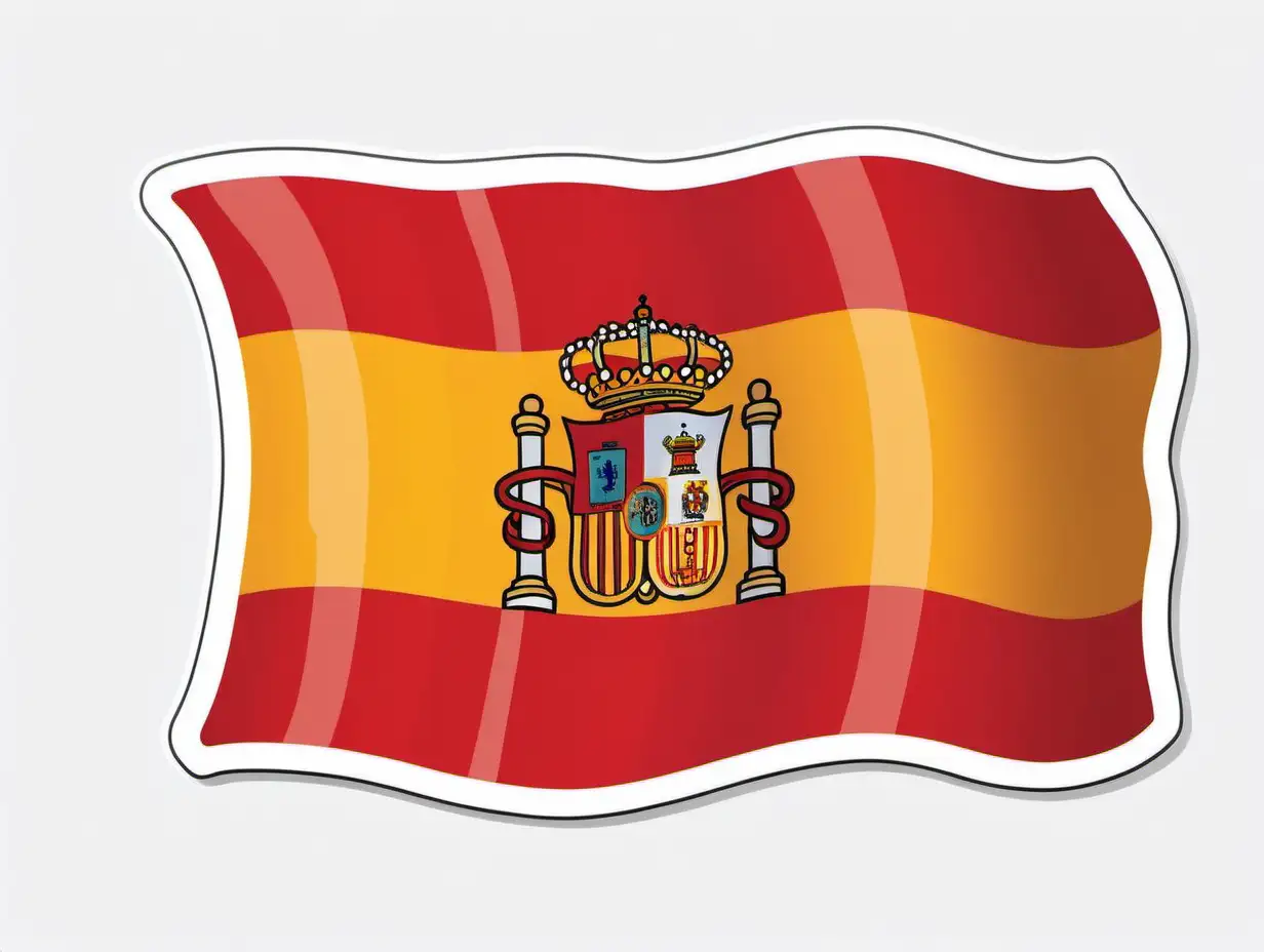 Spain Flag Sticker with Bold Colors and Graffiti Contour on White Background