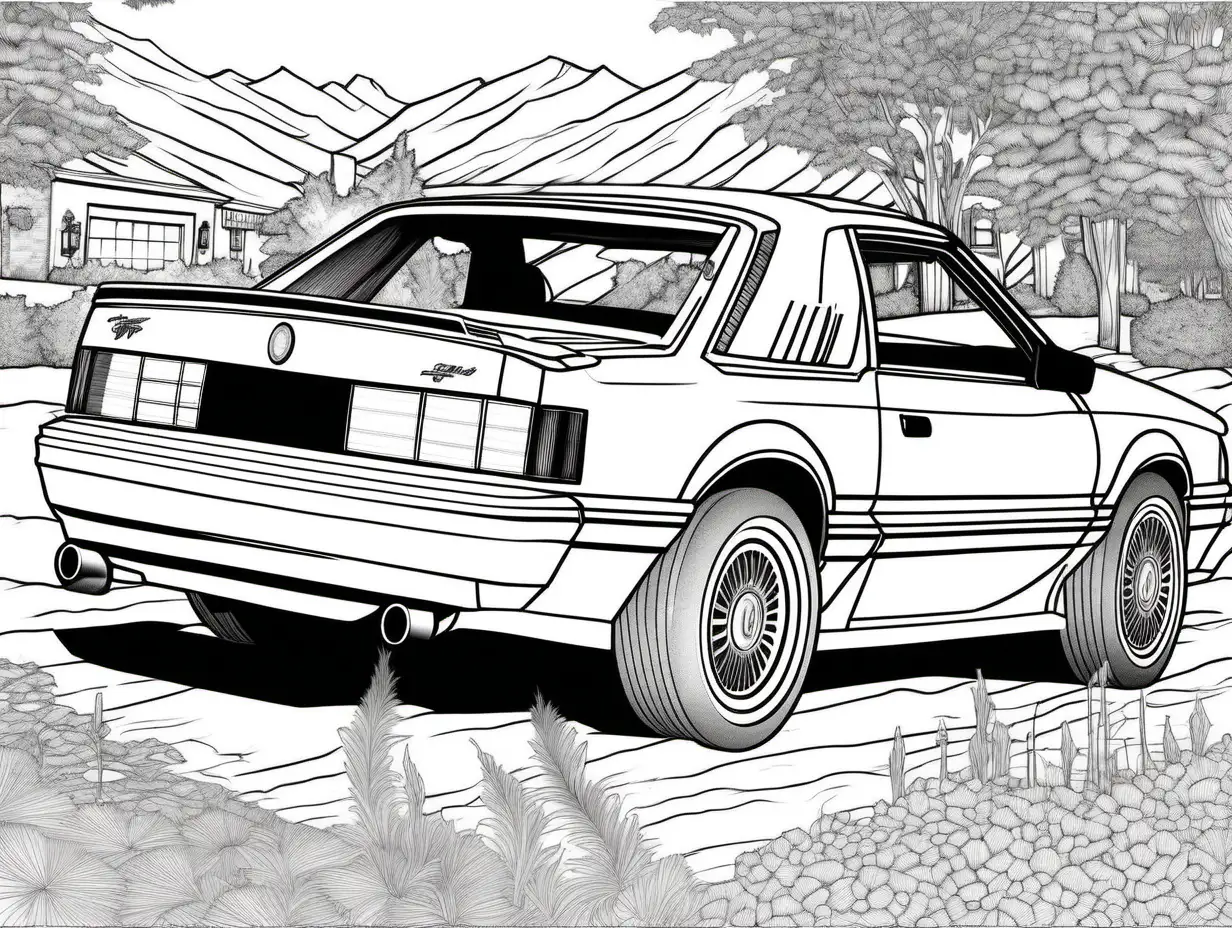 Detailed 1989 Ford Mustang LX 50 Coloring Page for Adults