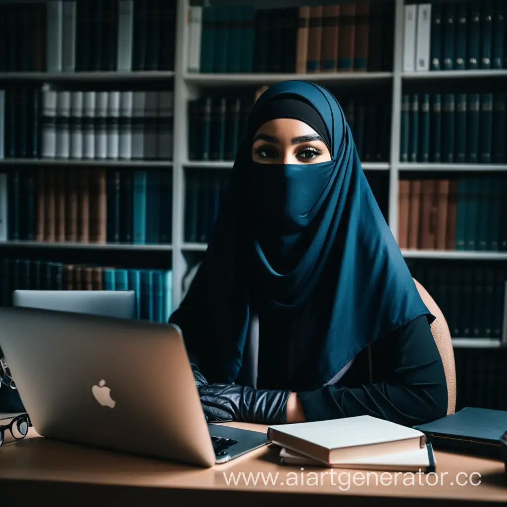 Muslim-Woman-Engaged-in-Aesthetics-Study-at-Office-Desk
