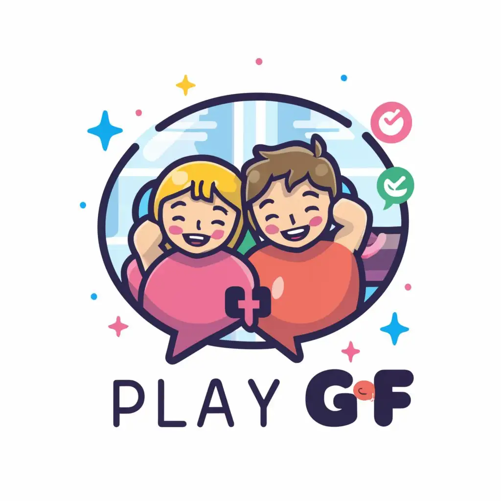 a logo design,with the text 'playgf', main symbol:Chat Room Girls & Boys,Moderate,clear background