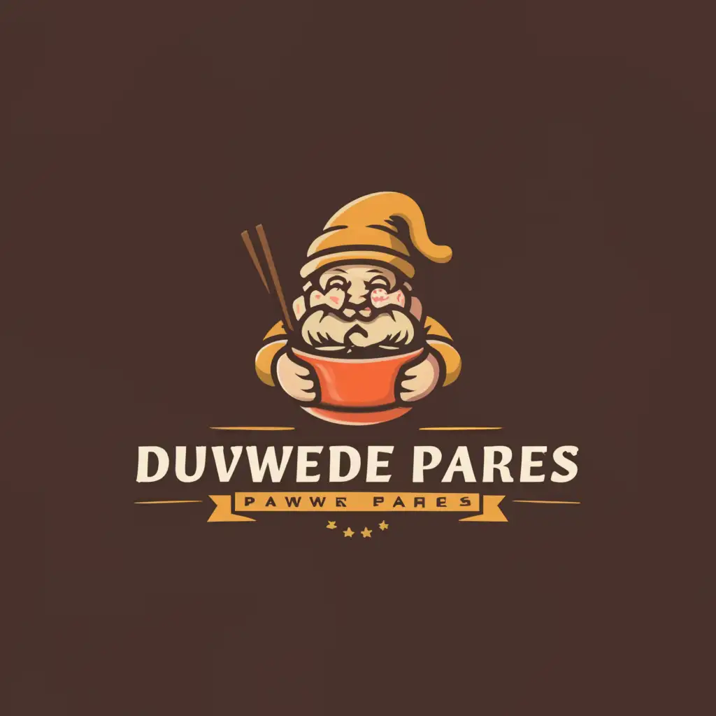 a logo design,with the text "DUWENDE PARES", main symbol:dwarf earting a bowl of soup,Moderate,be used in Restaurant industry,clear background