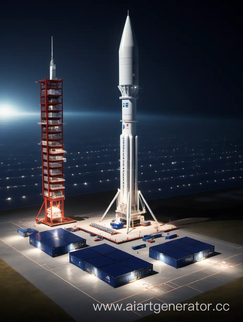 Futuristic-Container-Spaceport-and-Launch-Pad-Illuminating-Rocket-Launch