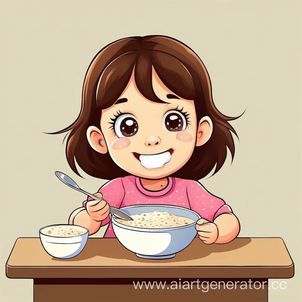 cartoon little girl eating porridge