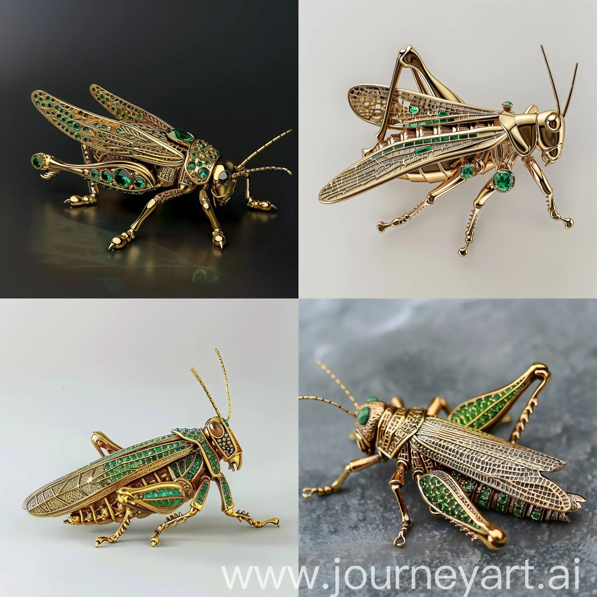 Realistic-Gold-Grasshopper-Brooch-with-Emeralds-in-Modern-Art-Nouveau-Style