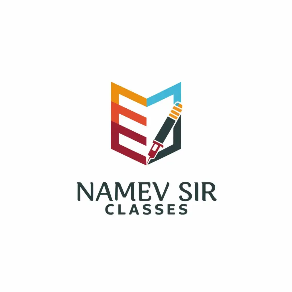 a logo design,with the text "NAMDEV Sir Classes", main symbol:Book,Pen,Minimalistic,be used in Education industry,clear background