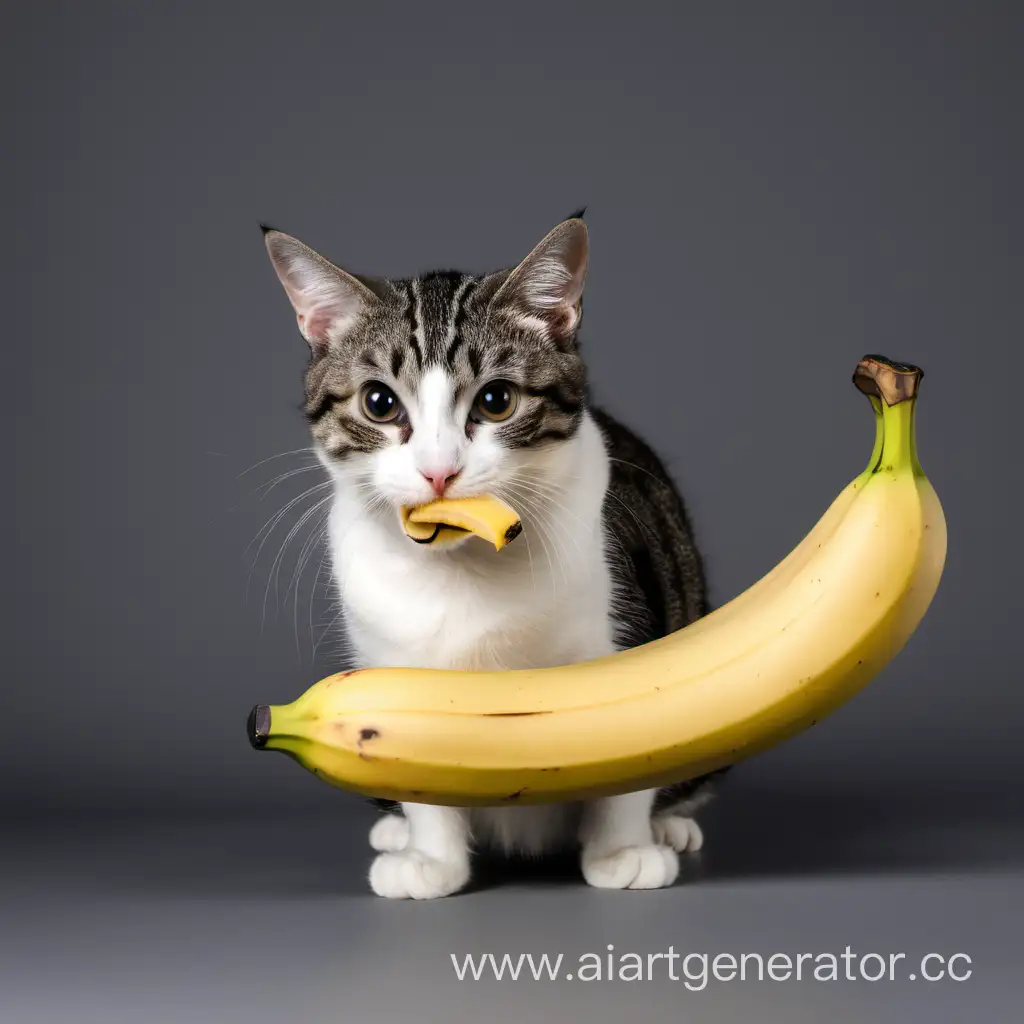 Adorable-Cat-Enjoying-a-Banana-Snack