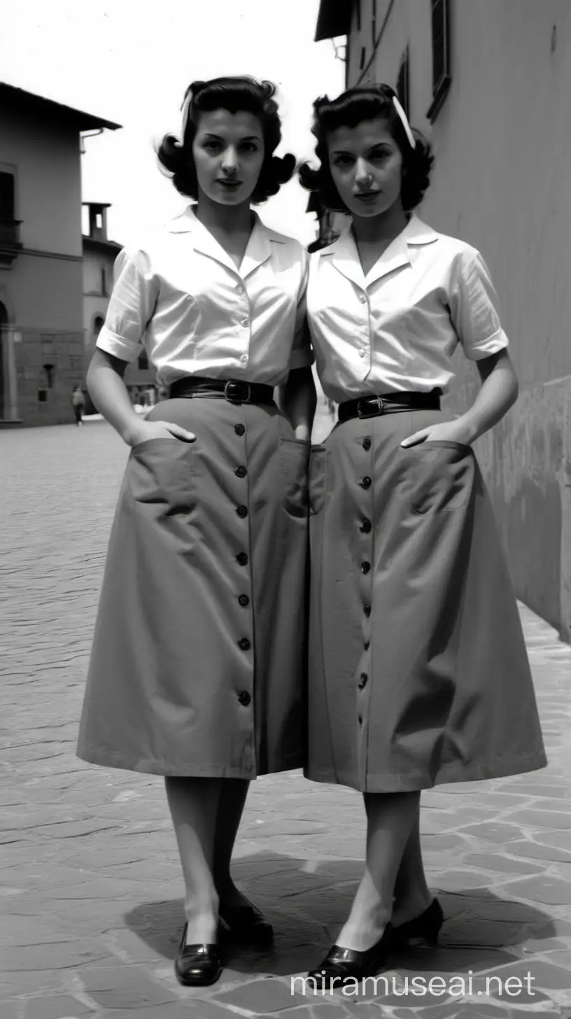Twins Sisters Strolling Through 1950s Florence Streets