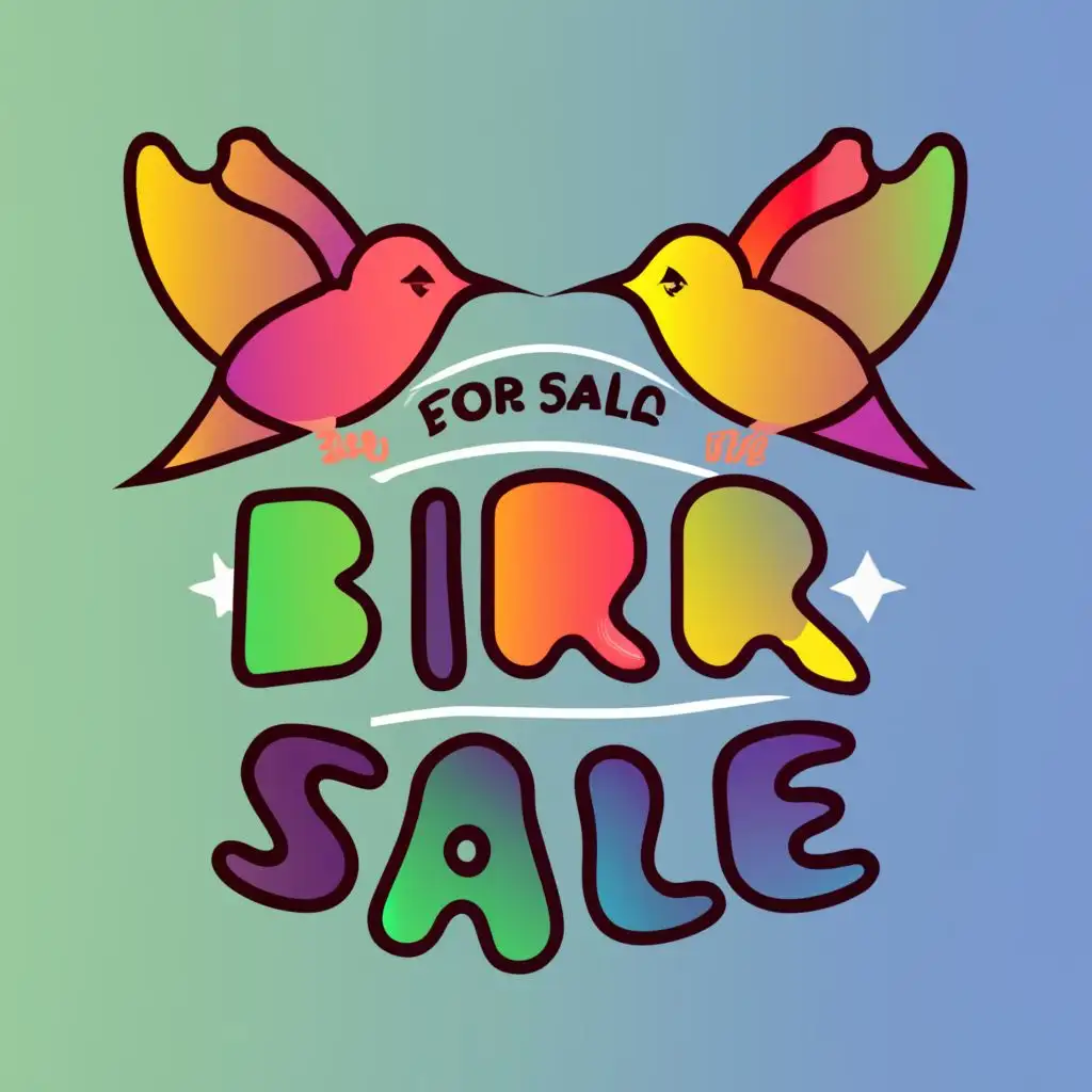 logo, A bird with a sign that says “for sale” and another bird with a sign that says “bird Kolkata”, below them there is a picture of a colorful bird.
gradient colour,TYPOGRAPHY,WITH BIRDS,UPPER AND LOWER CASE., with the text "SELLING BIRDS KOLKATA", typography, be used in Home Family industry