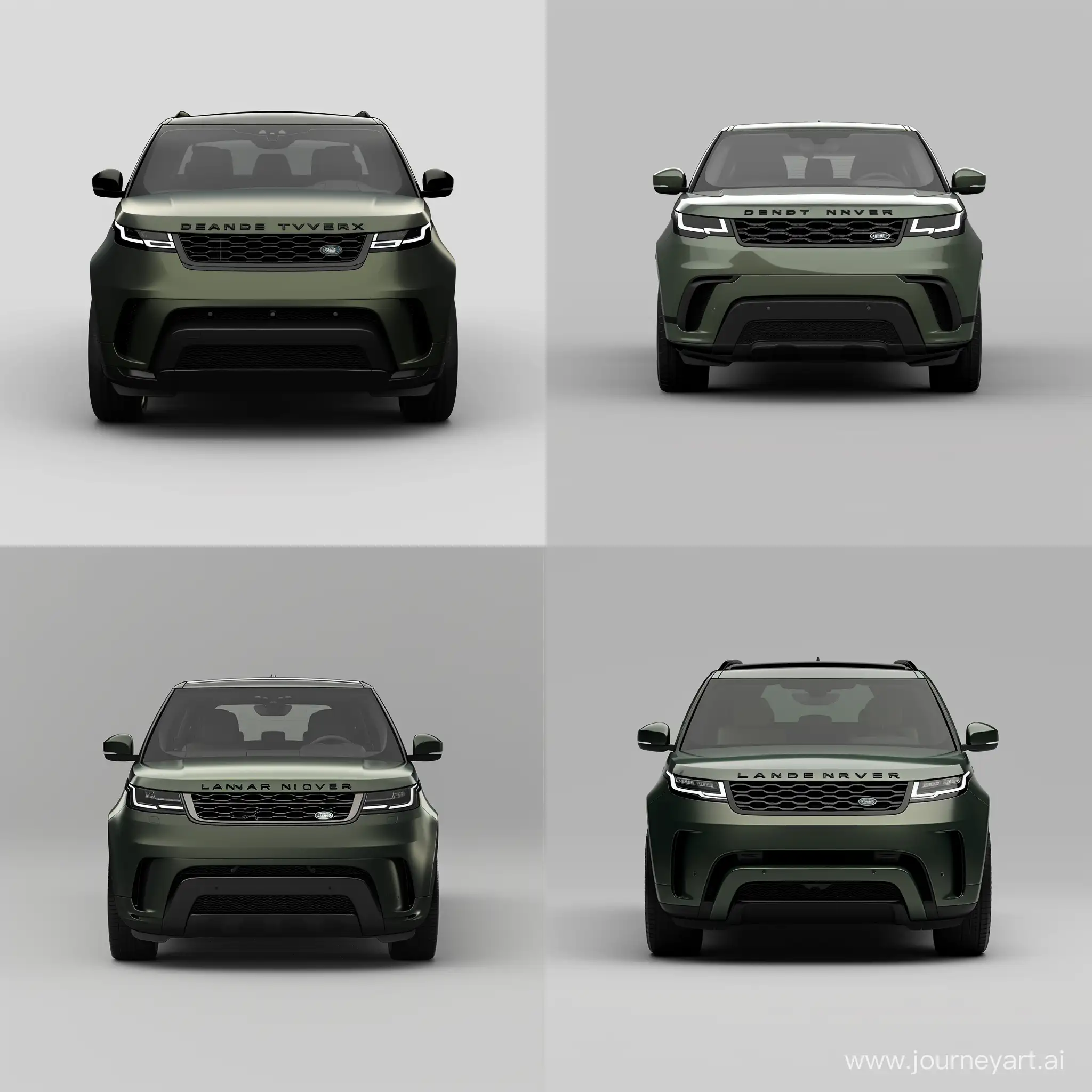 Minimalism 3D Illustration Car of Front View, Landrover Discovery 2023: Dark Green Body Color, Simple Gray Background, Adobe Illustrator Software, High Precision --v 6.0 --s 100