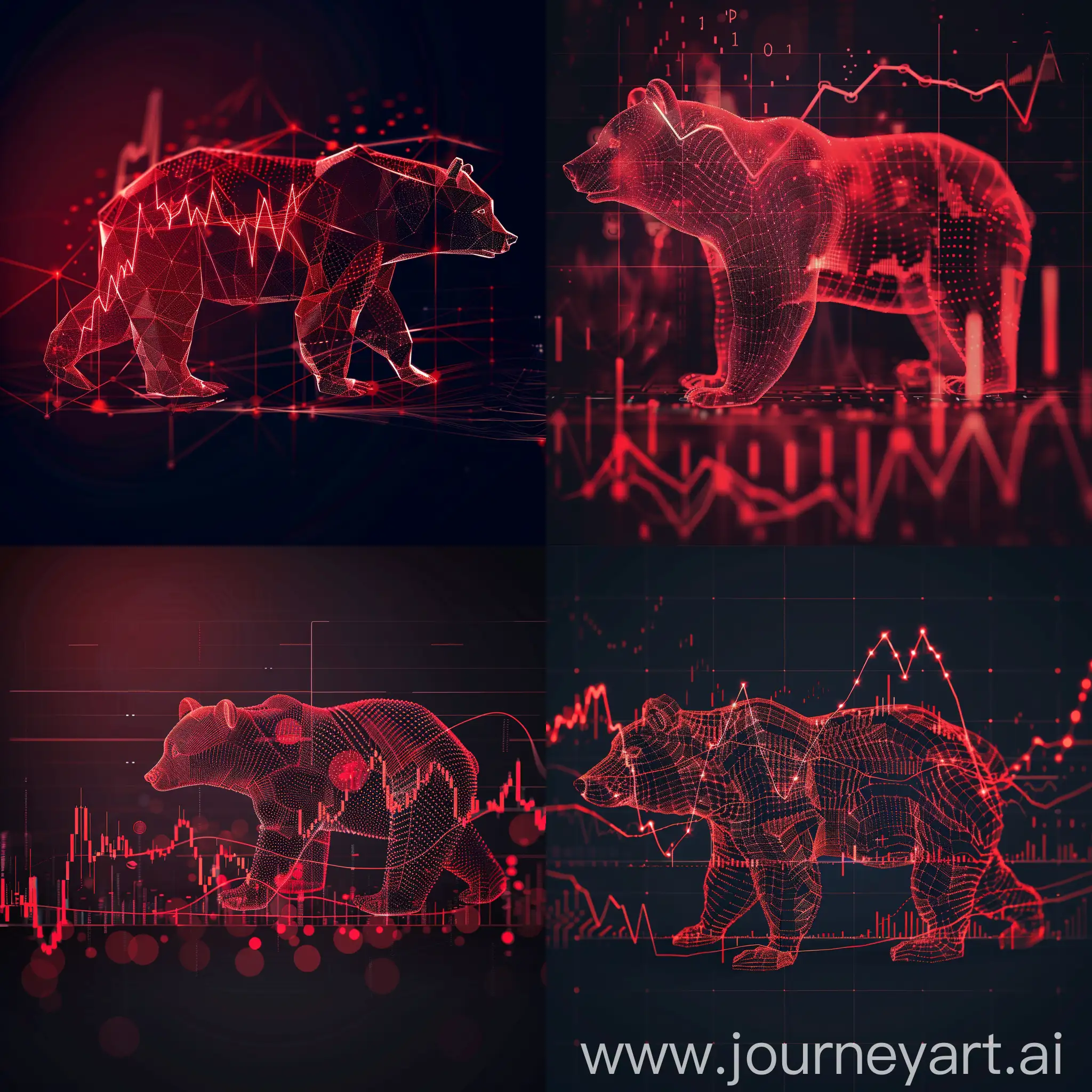 Abstract red bear forex chart hologram on dark background, financial concept Add a trading chart to the image