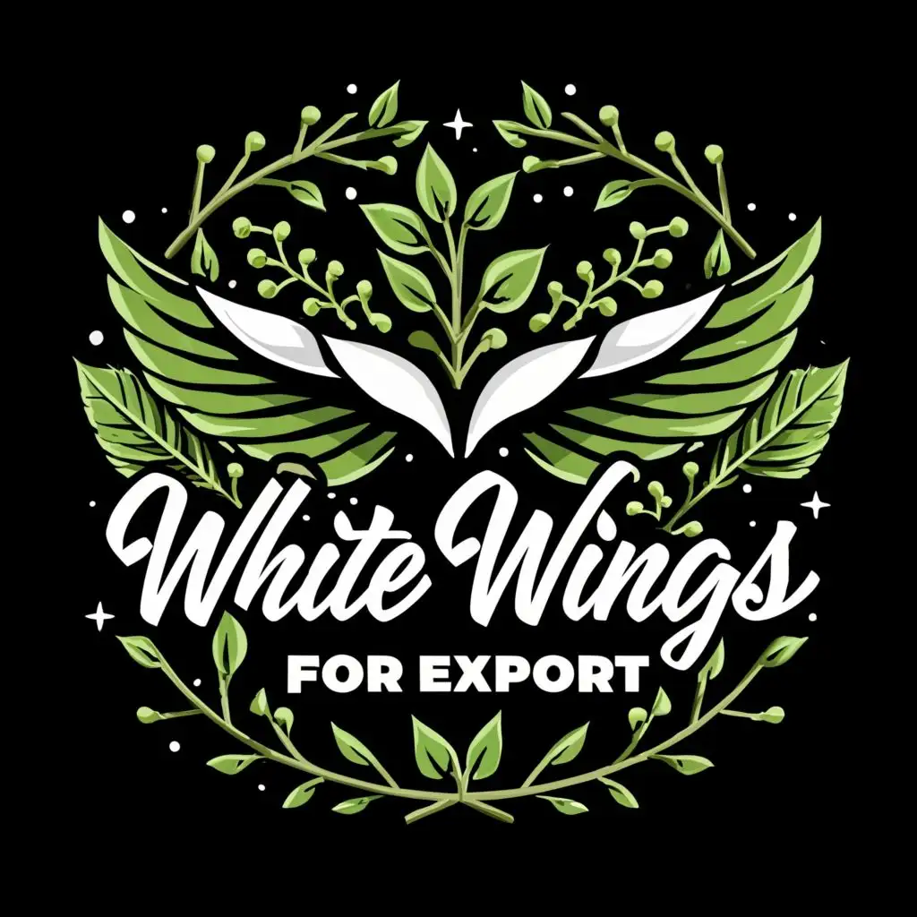 LOGO-Design-For-Organic-Herbs-Export-White-Wings-Typography-on-a-Clean-Background